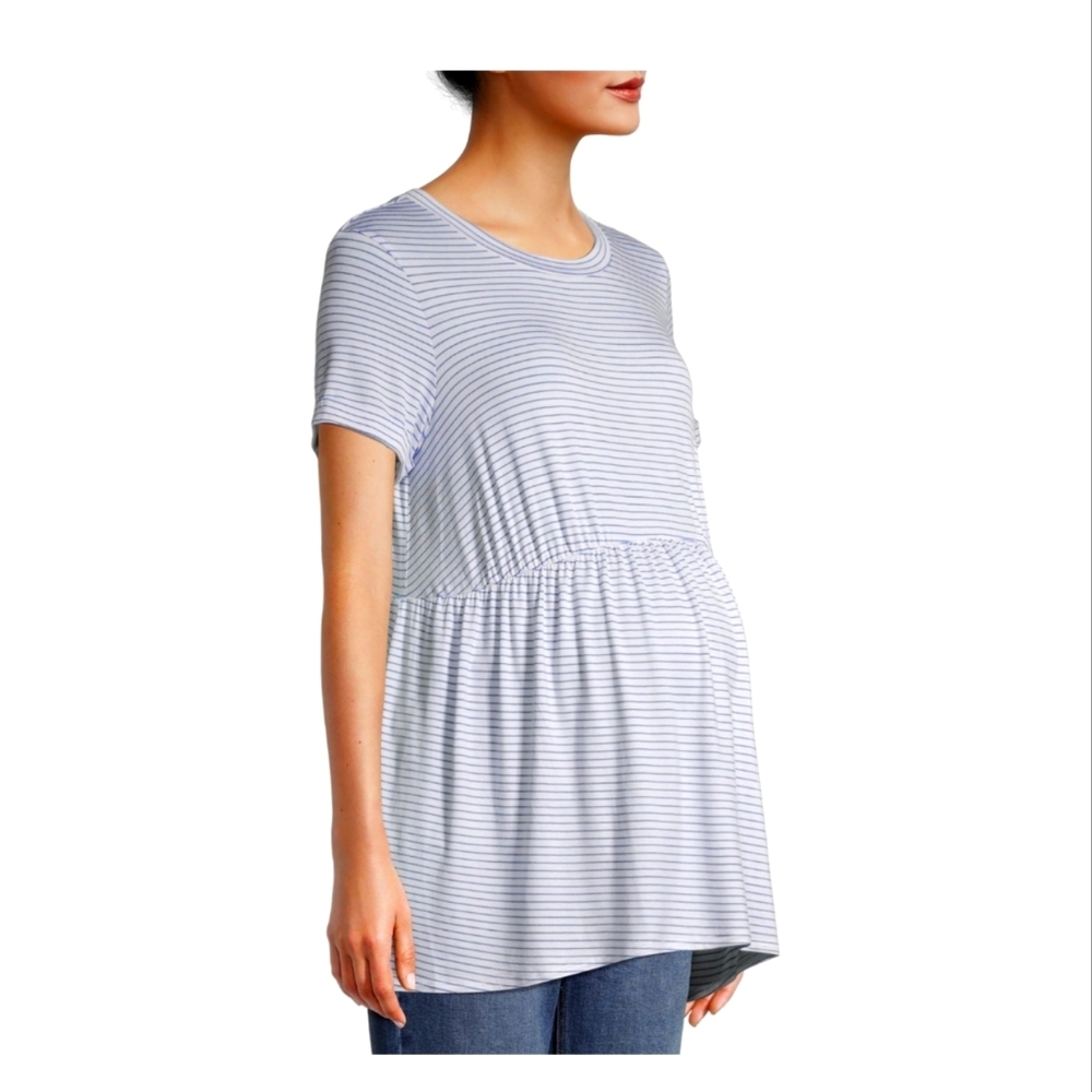 NEW Time and Tru Maternity Striped Baby Doll Short Sleeve Shirt